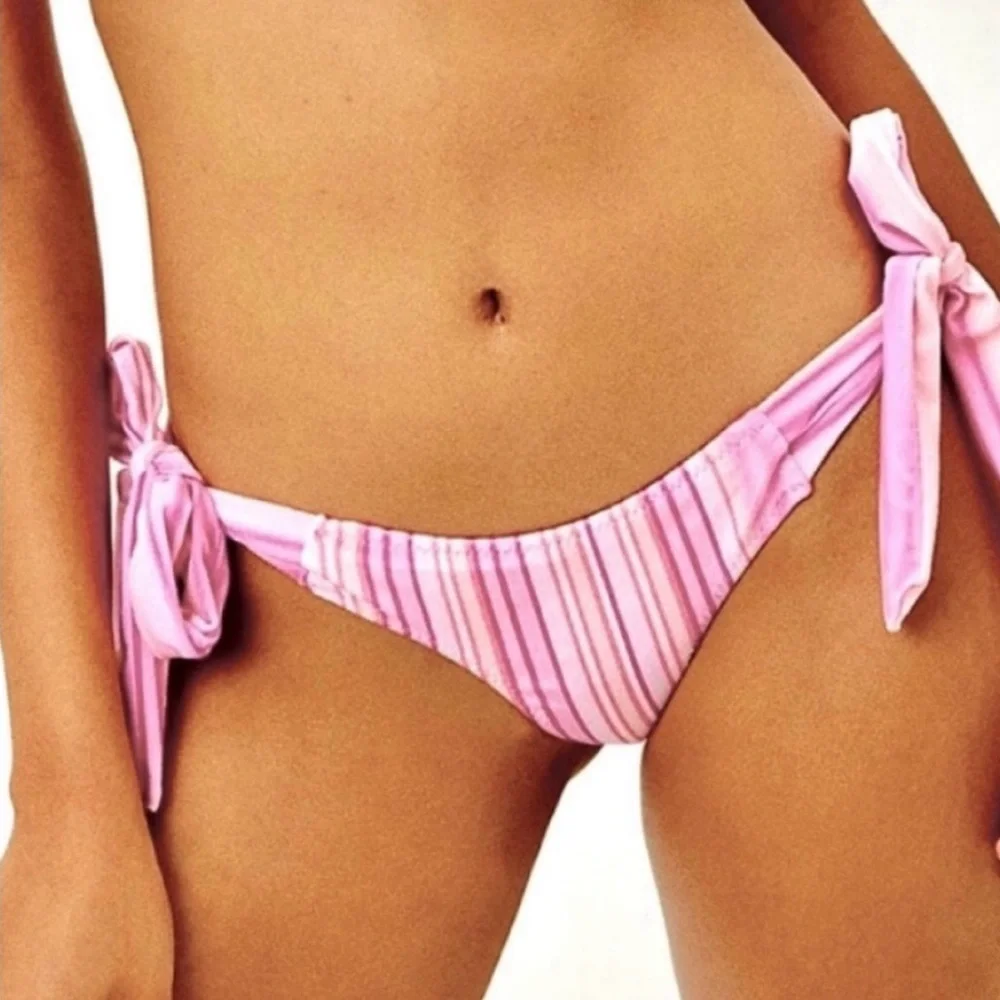 Frankies Bikinis Harlow Velvet Pink Stripe Bikini Bottom NWT L